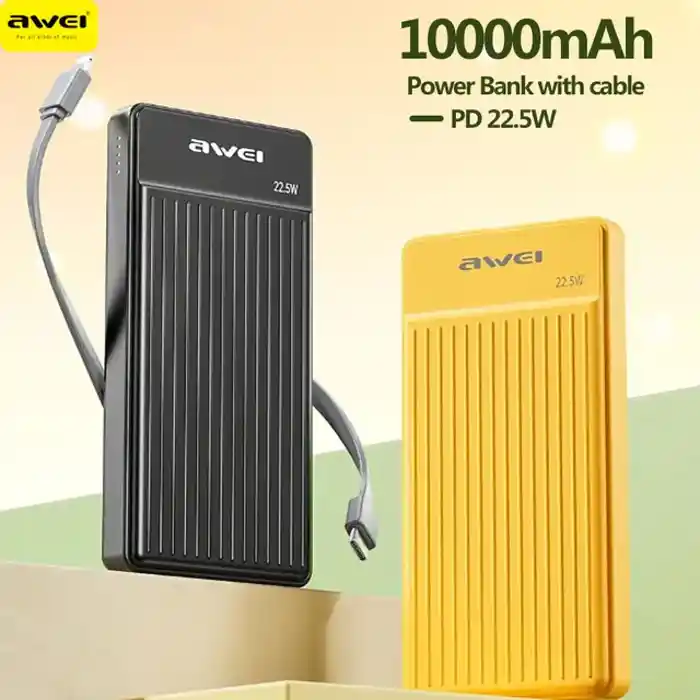 Awei P88K 10000mAh Mini Fast Charging 22.5W Quick Charge With Built-In Mini Cable Power bank